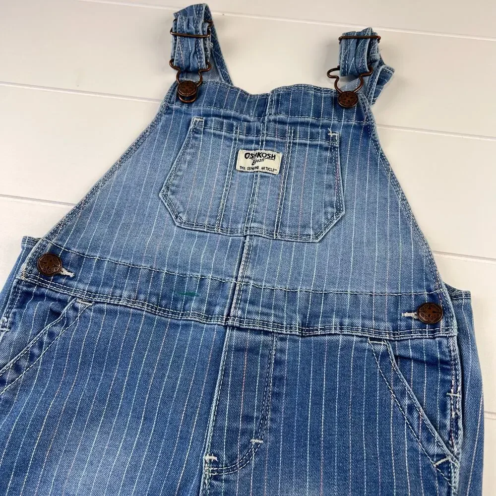 Oshkosh B’gosh Rainbow pinstripe Denim Jean Overalls Size 4T Girls